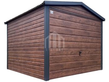 Garaż blaszany 3x3m - brama uchylna - ciemny orzech - drewnopodobny - dach dwuspadowy SO111