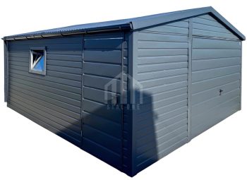 Garaż blaszany 4,5x4m - brama uchylna - drzwi - okno - antracyt - dach dwuspadowy - rynny SO113