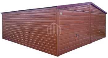 Garaż blaszany 6x5m - 2x brama uchylna - ciemny orzech - drewnopodobny - dach dwuspadowy SO125