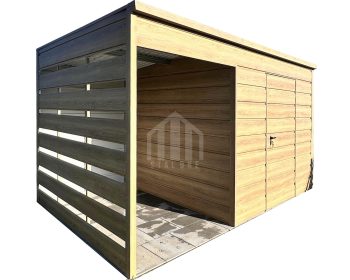 Schowek - domek ogrodowy + wiata 1,5m - drzwi - winchester - drewnopodobny - dach spad w tył SO103