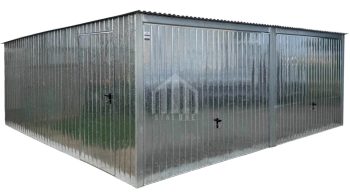 Garaż blaszany 6x6m - 2x brama uchylna - drzwi - ocynk - dach spad w tył SO133