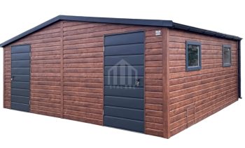 Schowek - domek ogrodowy 6x4m - 2x drzwi - 4x okno - rynny - ciemny orzech - drewnopodobny - antracyt - dach dwuspadowy SO100