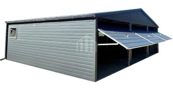 Garaż blaszany 9x5m - 3x brama uchylna - 2x okno - drzwi - antracyt - dach dwuspadowy - rynny  SO143