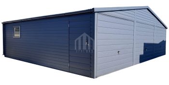 Garaż blaszany 9x5m - 3x brama uchylna - okno - drzwi - antracyt - dach dwuspadowy - rynna  SO144