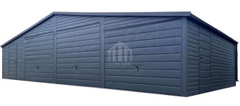 Garaż blaszany 12x6m - 3x brama uchylna - 2x drzwi - 2x okno - antracyt - dach dwuspadowy - rynny  SO146