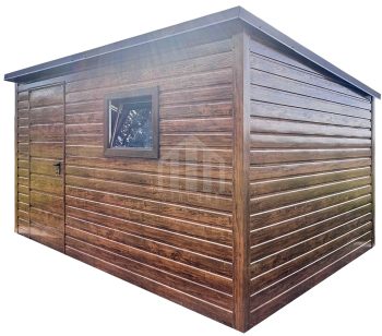 Schowek - domek ogrodowy 4x2,5m - drzwi - okno - jasny orzech - drewnopodobny - dach dwuspadowy SO150