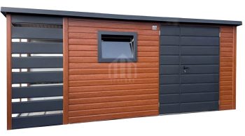 Schowek - domek ogrodowy 3x2 m + wiata 1x2 m - drzwi - okno - drewnopodobny - dach spad w tył SO178