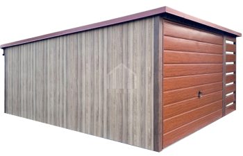 Garaż blaszany 3x5 - wiata 1x5m - brama uchylna - winchester - złoty dąb - drewnopodobny - dach spad w tył SO173