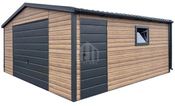 Garaż blaszany 6x5m - brama uchylna - drzwi - okno - winchester - drewnopodobny - dach dwuspadowy - rynny  SO174