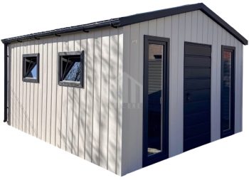 Domek ogrodowy 3x4 - drzwi - 4 x okno - biały - antracyt - blachodachówka - rynny - dach dwuspadowy SO183