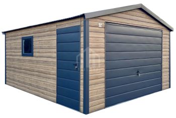 Garaż blaszany 5x6m - brama uchylna - drzwi - okno - winchester - drewnopodobny - dach dwuspadowy SO185