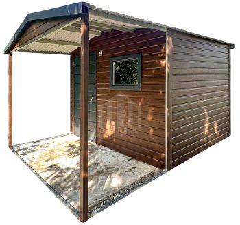 Schowek - domek ogrodowy 2,5x2 m + wiata 1,5 m - drzwi - okno - antracyt - ciemny orzech - drewnopodobny - dach dwuspadowy SO205