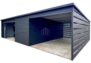 Garaż blaszany 6x6 + wiata 3x6m - brama uchylna - drzwi - antracyt - dach spad w tył SO194
